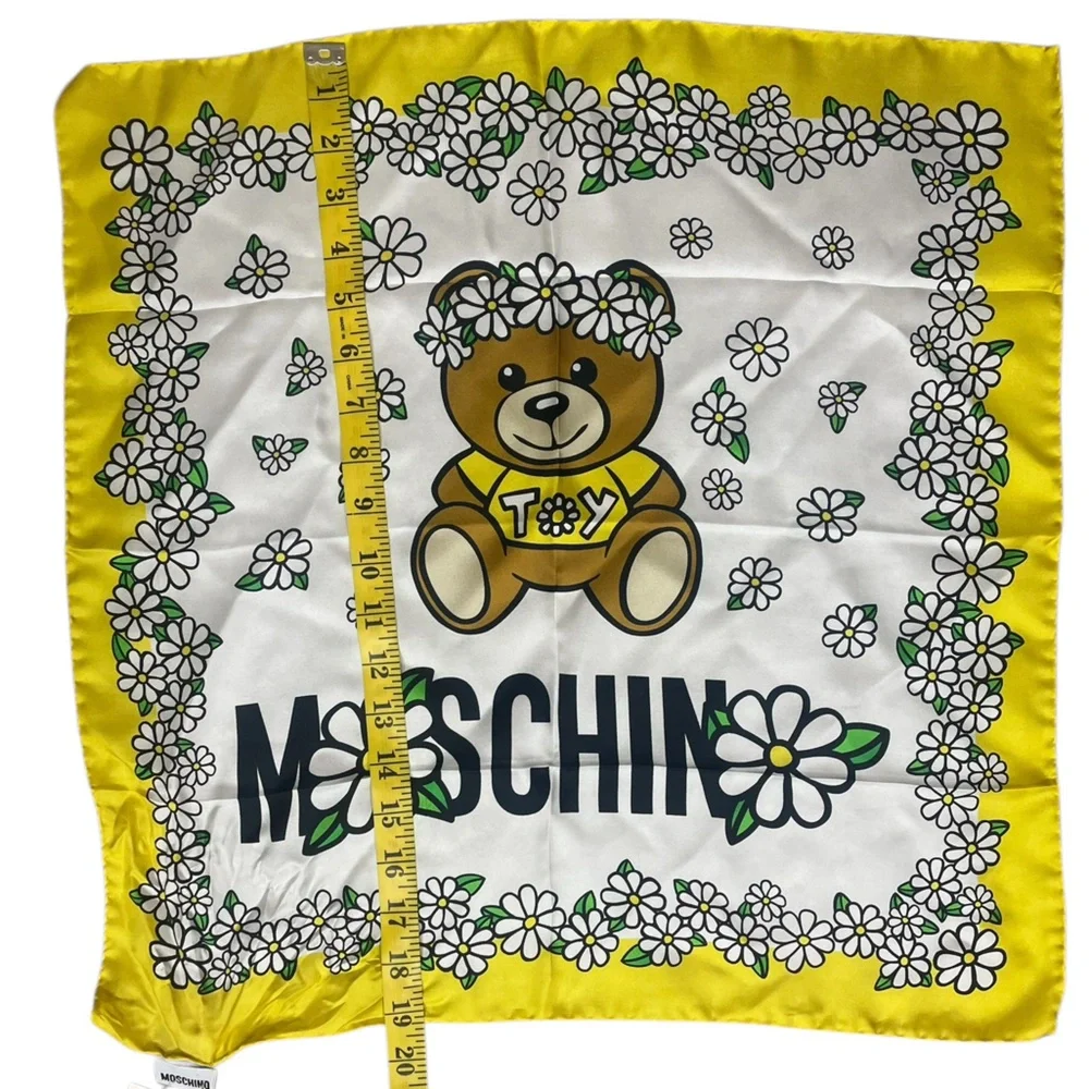 Moschino Daisy Floral Crown Teddy Bear Silk Scarf NWT
